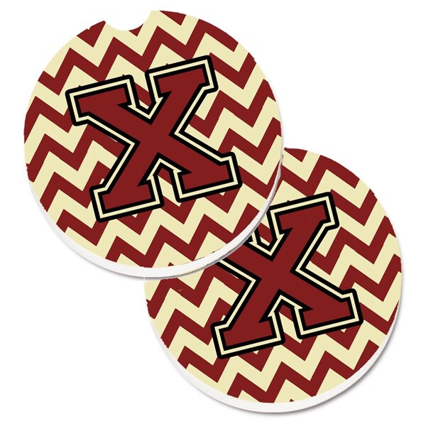 Carolines Treasures Letter x Chevron Maroon and Gold Cup Holder Car Coaster, PK2 CJ1061-XCARC - main
